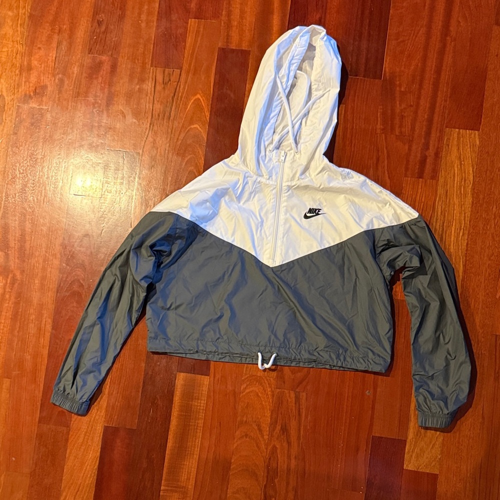 Nike White and Gray Hooded Cropped Jacket